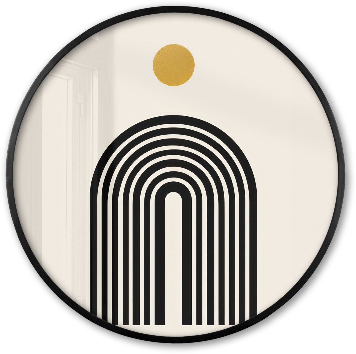 FrameYourWall Poster in lijst Rond - Fotolijst 80x80 cm - Posters - Minimalistisch - Zwarte boog - Gouden cirkel - Ronde posterlijst zwart - Decoratie - Wanddecoratie woonkamer - Muurdecoratie slaapkamer Boog - Cirkel