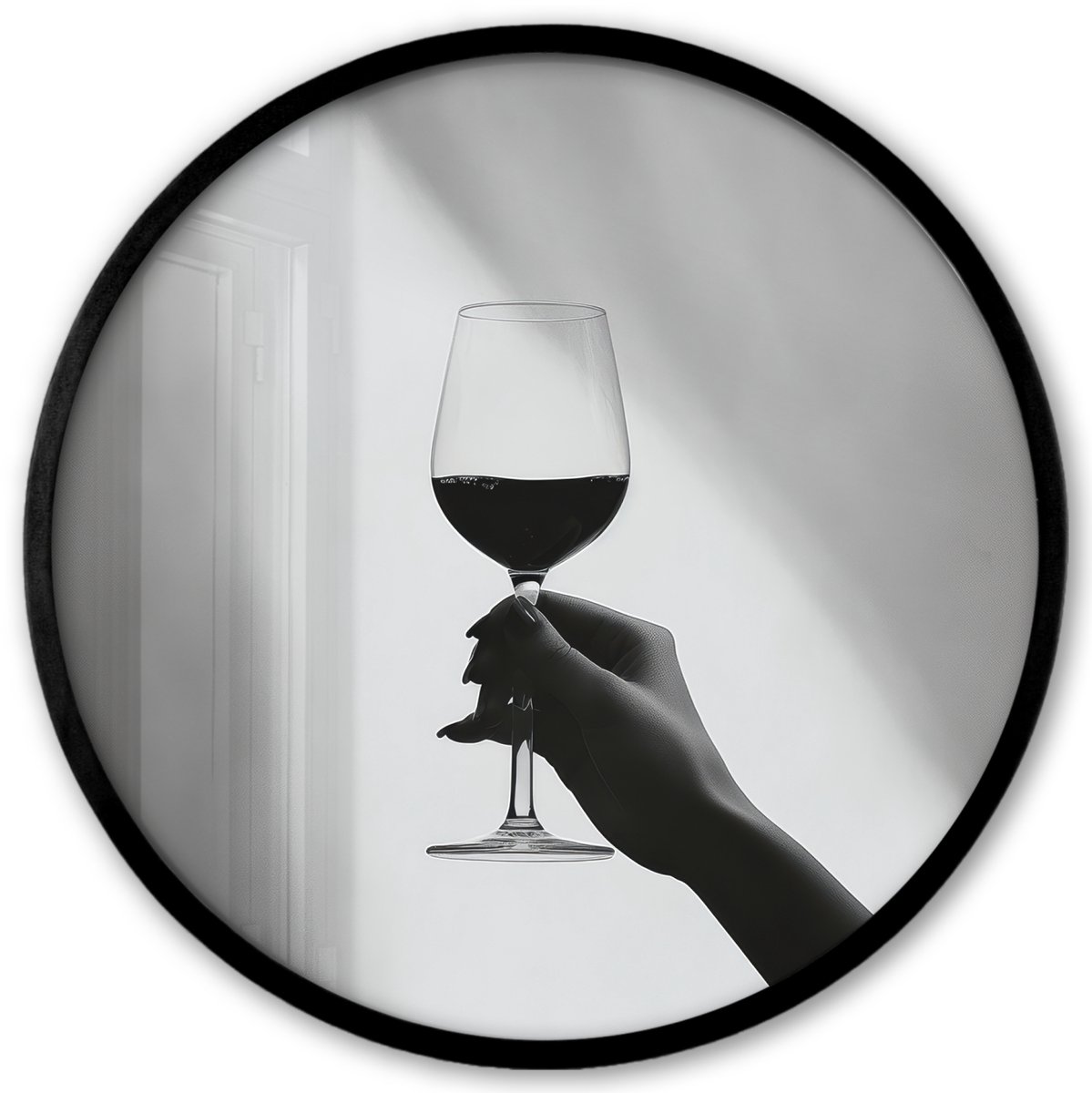 FrameYourWall Poster in lijst Rond - Fotolijst 40x40 cm - Posters - Lichtinval - Wijn - Rood - Glas - Ronde posterlijst zwart - Decoratie - Wanddecoratie woonkamer - Muurdecoratie slaapkamer