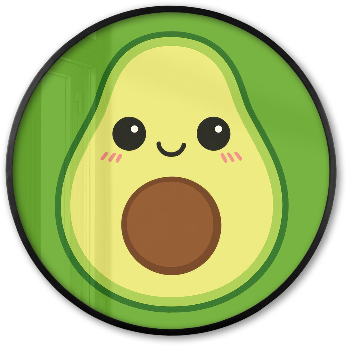 FrameYourWall Poster in lijst Rond - Fotolijst 60x60 cm - Posters - Avocado - Groen - Speels - Ronde posterlijst zwart - Decoratie - Wanddecoratie woonkamer - Muurdecoratie slaapkamer