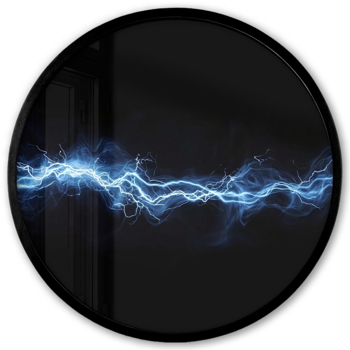 FrameYourWall Poster in lijst Rond - Fotolijst 40x40 cm - Posters - Gaming - Bliksemflits - Blauw - Energie - Ronde posterlijst zwart - Decoratie - Wanddecoratie woonkamer - Muurdecoratie slaapkamer Vonken