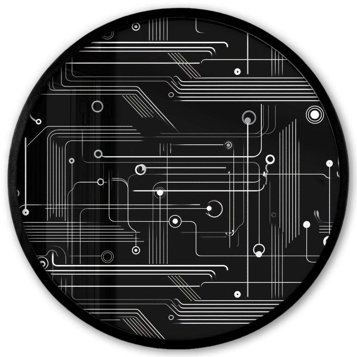 FrameYourWall Poster in lijst Rond - Fotolijst 40x40 cm - Posters - Gaming - Abstract - Lijnen - Rondjes - Zwart - Ronde posterlijst zwart - Decoratie - Wanddecoratie woonkamer - Muurdecoratie slaapkamer