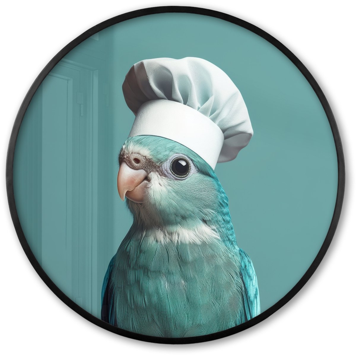 FrameYourWall Poster in lijst Rond - Fotolijst 80x80 cm - Posters - Parkiet - Vogel - Koksmuts - Cute - Ronde posterlijst zwart - Decoratie - Wanddecoratie woonkamer - Muurdecoratie slaapkamer Koksmuts - Parkiet