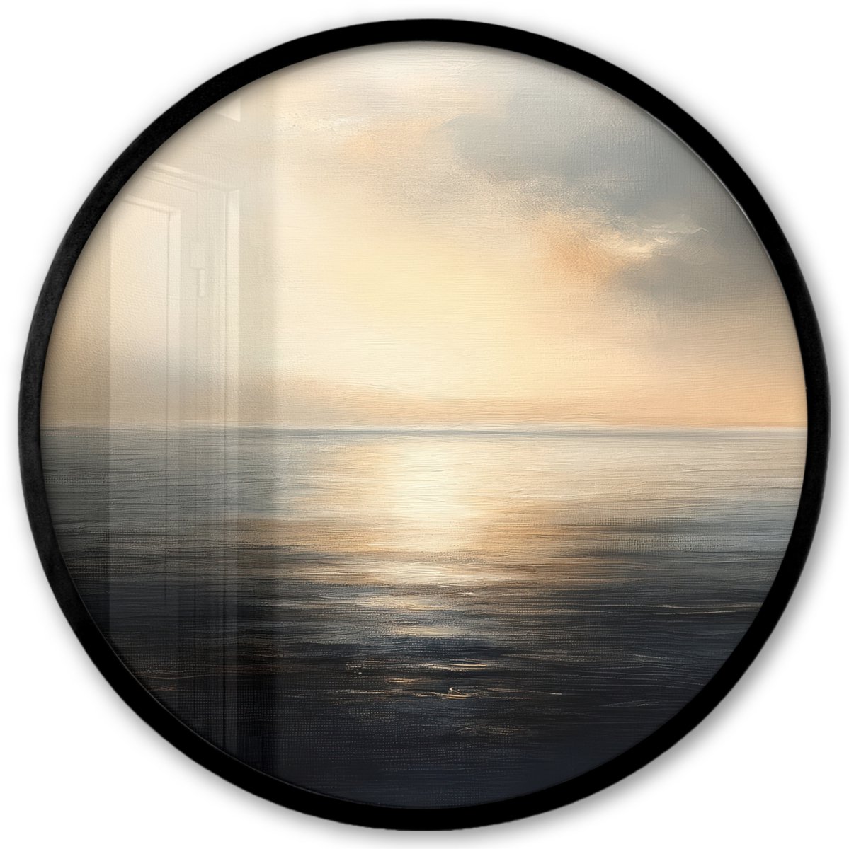 FrameYourWall Poster in lijst Rond - Fotolijst 40x40 cm - Posters - Zon - Horizon - Zee - Ronde posterlijst zwart - Decoratie - Wanddecoratie woonkamer - Muurdecoratie slaapkamer