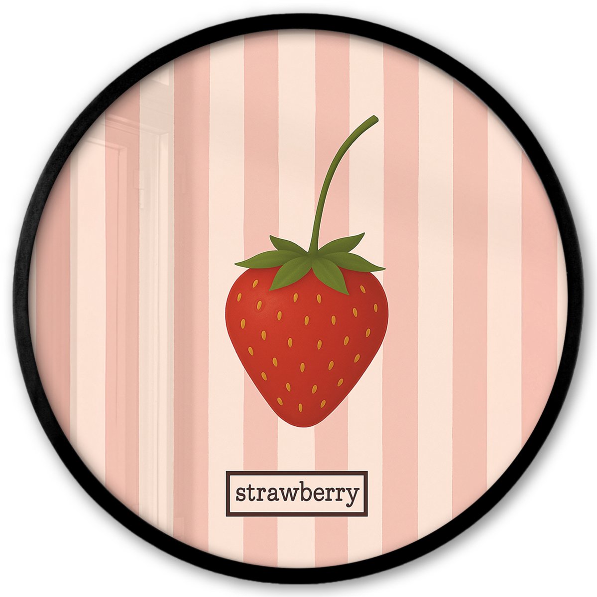 FrameYourWall Poster in lijst Rond - Fotolijst 40x40 cm - Posters - Aardbei - Strepen - Minimalistisch - Rood - Ronde posterlijst zwart - Decoratie - Wanddecoratie woonkamer - Muurdecoratie slaapkamer