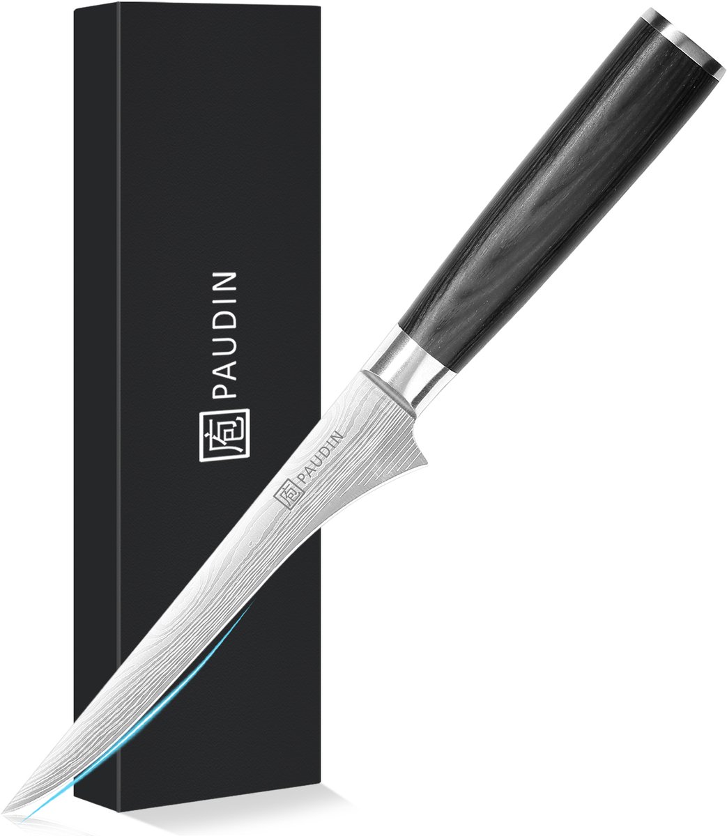 PAUDIN KW7 Uitbeenmes Scherp - 15 cm - Vleesmes voor vlees en gevogelte - Koksmes - Japans mes - Damascus Patroon