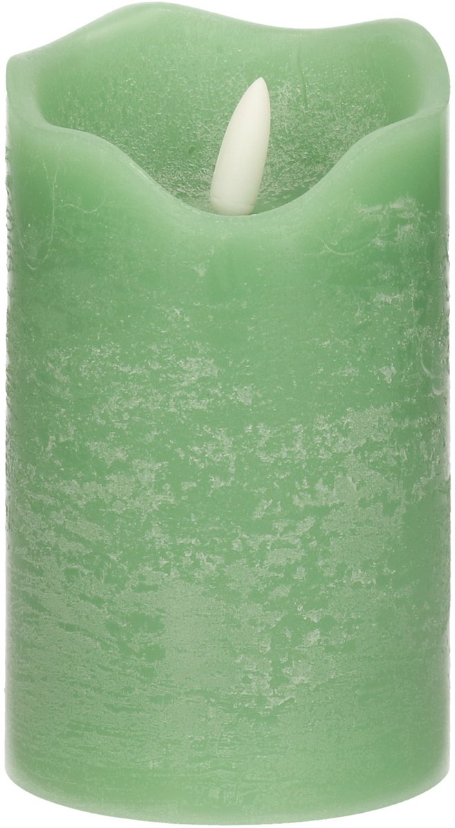 Stern Fabrik LED kaars/stompkaars - mintgroen - D7,5 x H12,5 cm - timer - 3D vlam