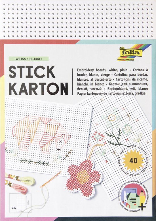 Borduurkarton creatief knutselkarton multicolor 40 vellen 17,5x24,5cm.
