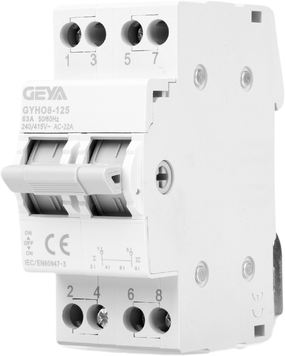 Creatorally Dual Power Transfer Schakelaar - 2P 63A stroomonderbreker - 35mm DIN rail - Montage Isolatieschakelaar - 240VAC - Omschakelaar - Handmatige Isolerende Transfer Scheidingsschakelaar - Handmatige Overdracht