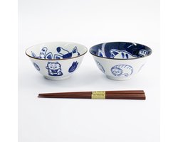 Tokyo Design studio Kawaii Cat Tayo Bowl Giftset 2pcs w/chopsticks 14.9x6.7cm 500ml
