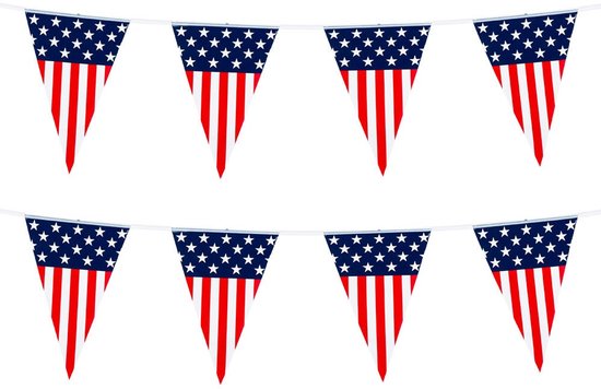 Boland Vlaggenlijn - 1x - vlaggetjes land Amerika - USA - 6 meter - slinger - kunststof - versiering - feestartikelen - thema avond