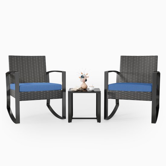 Xbro Tuinset – 3-delige Zitgroep met Rotan Stoel en salontafel , Weerbestendig en Ruimtebesparend – Outdoor loungeset – Balkonset voor Tuin, Terras en Zwembad – 60 x 50 x 80 cm – Blauw