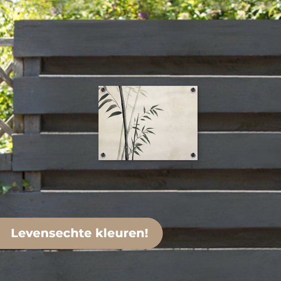 Affiche de jardin 40x30 cm - Décoration de jardin Japandi - Bamboe - Beige - Affiche pour le jardin - Décoration extérieure - Tableau de jardin clôture - Décoration murale en tissu de jardin - Décoration murale en tissu de balcon
