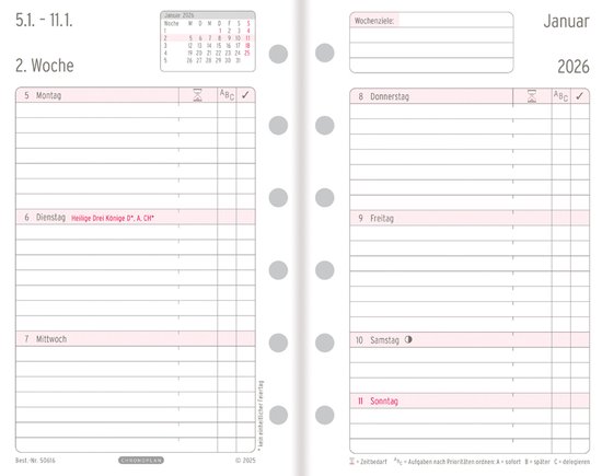 CHRONOPLAN Weekplanner 2026, 1 week/2 pagina's, Mini, Lijn