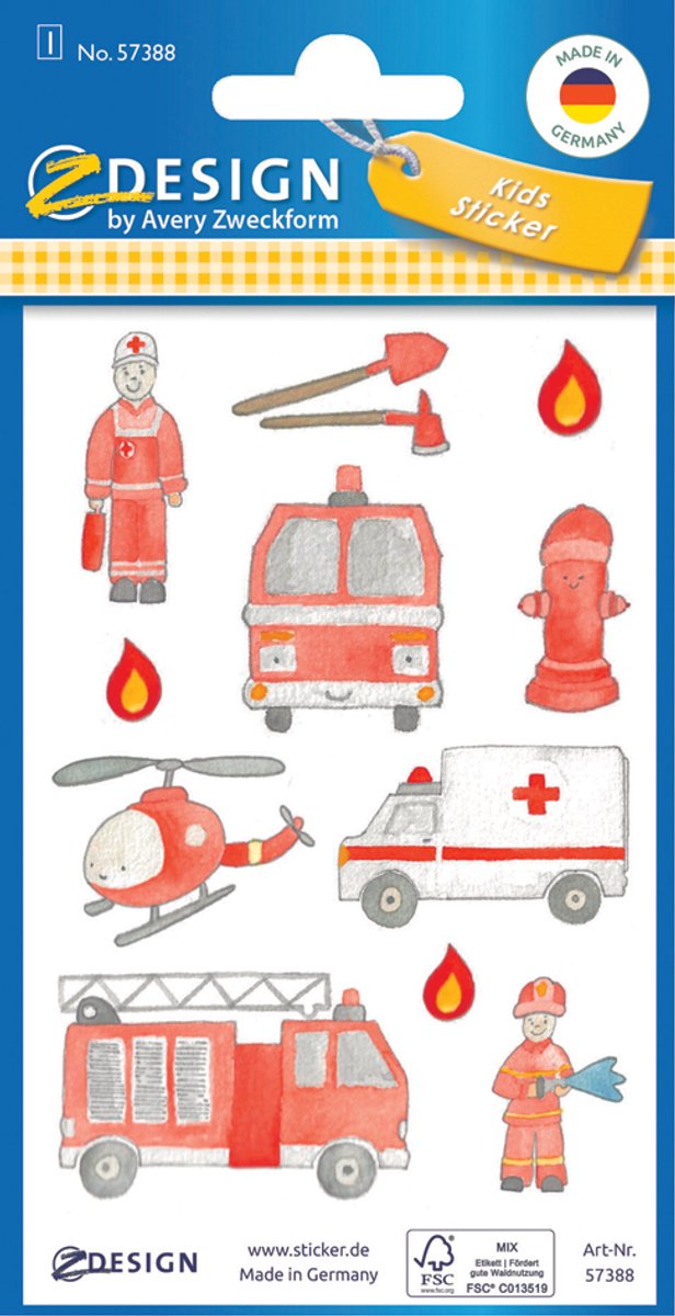 Papieretiket Z-design Brandweer/Ambulance - pakje à 1 vel