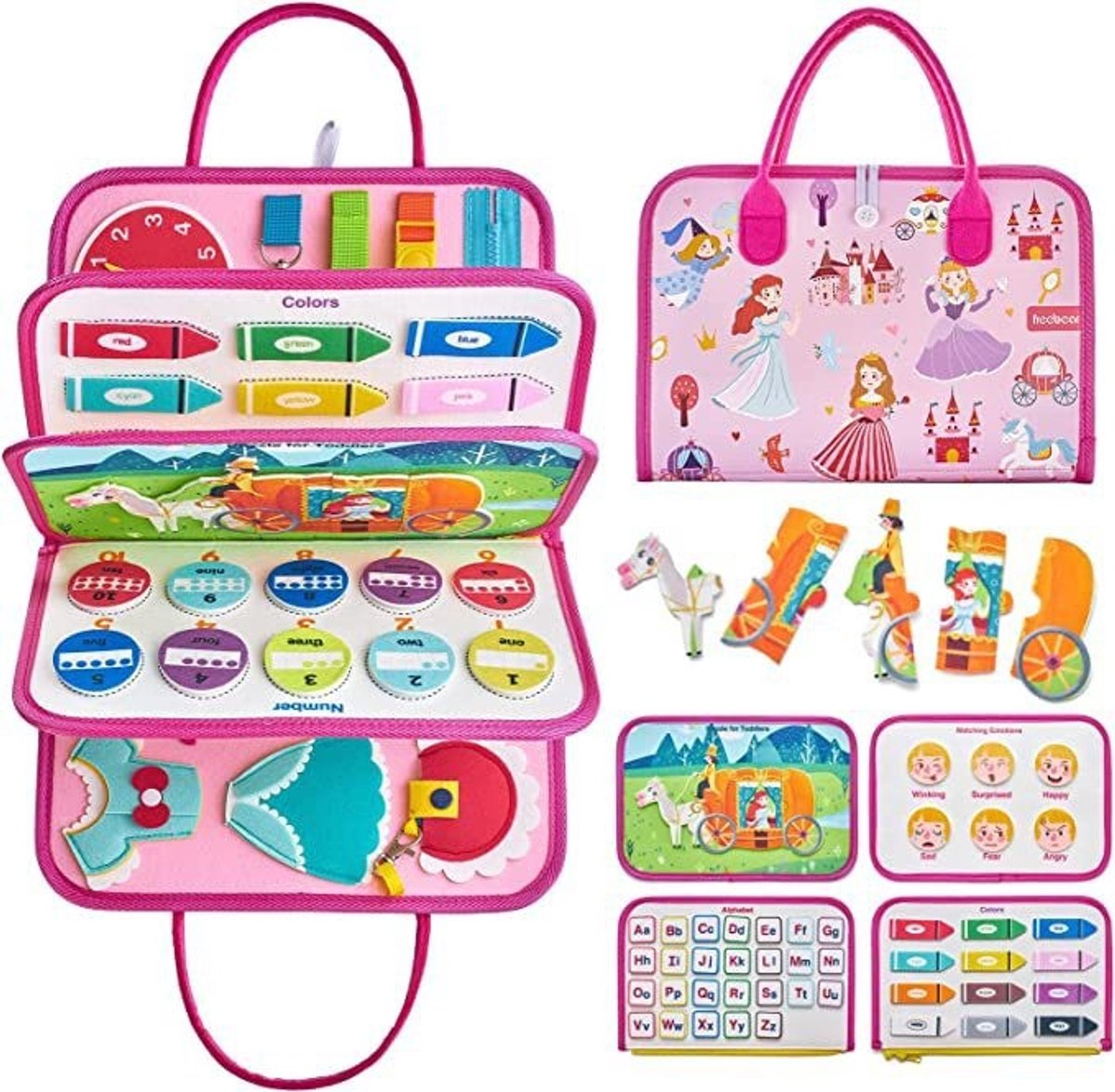ANMI® Prinses - Montessori Activiteitenboek voor Peuters 1-4 Jaar – Educatief Vilten Speelgoed – Sensorisch Leerboek – Reisspeelgoed – Cadeau voor Kinderen