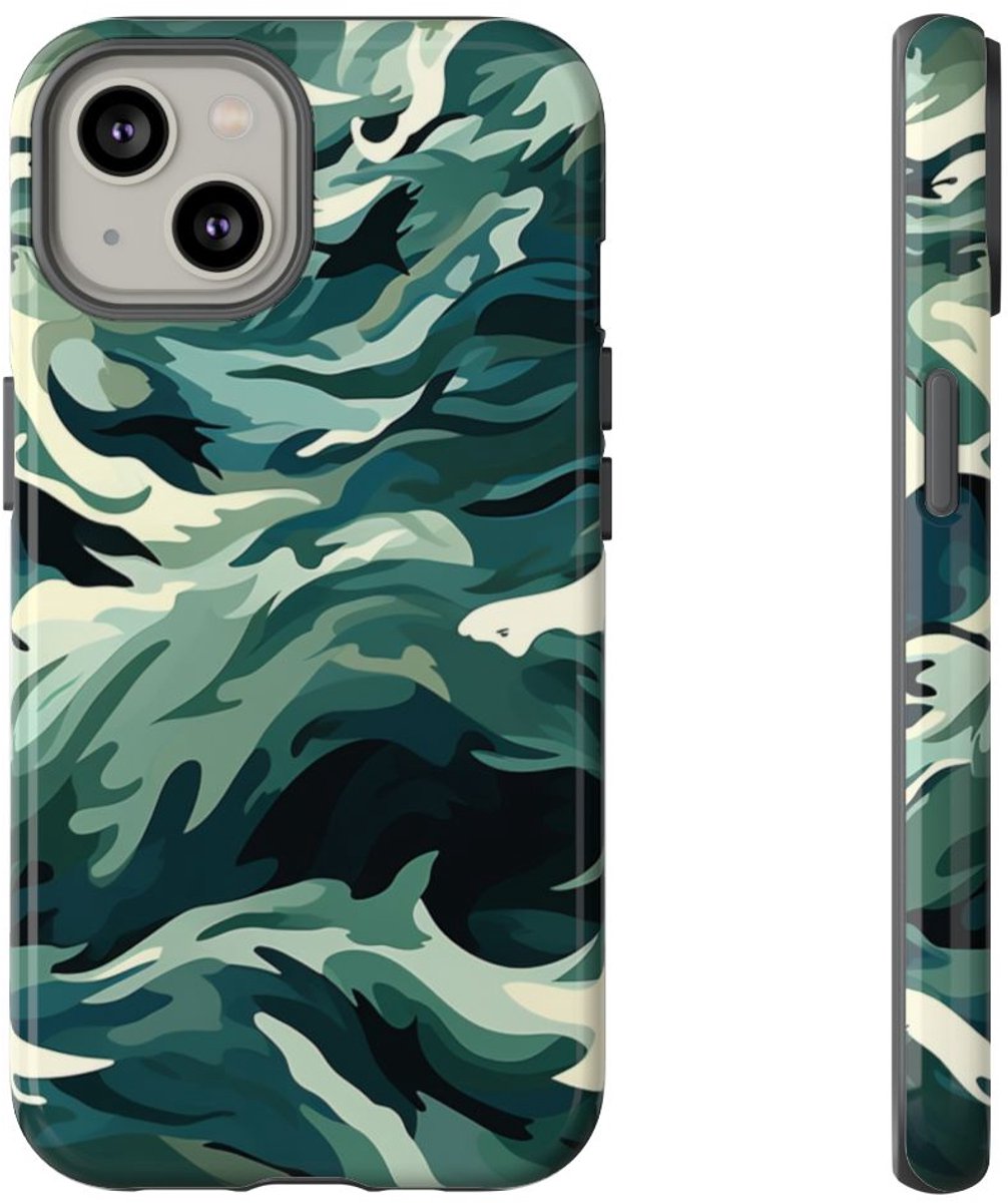 Abstracte Oceaangolven met Haaienpatroon – Telefoonhoesje Geschikt voor iPhone 14