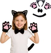 Joya Kids ® Accessoires de vêtements pour bébé de Déguisement Chat Zwart | Set de déguisement Chats | Costume de chaton Filles et Garçons | Tenue de Carnaval et Halloween enfants | Serre-tête avec oreilles, Staart, pattes et nœud | Noir