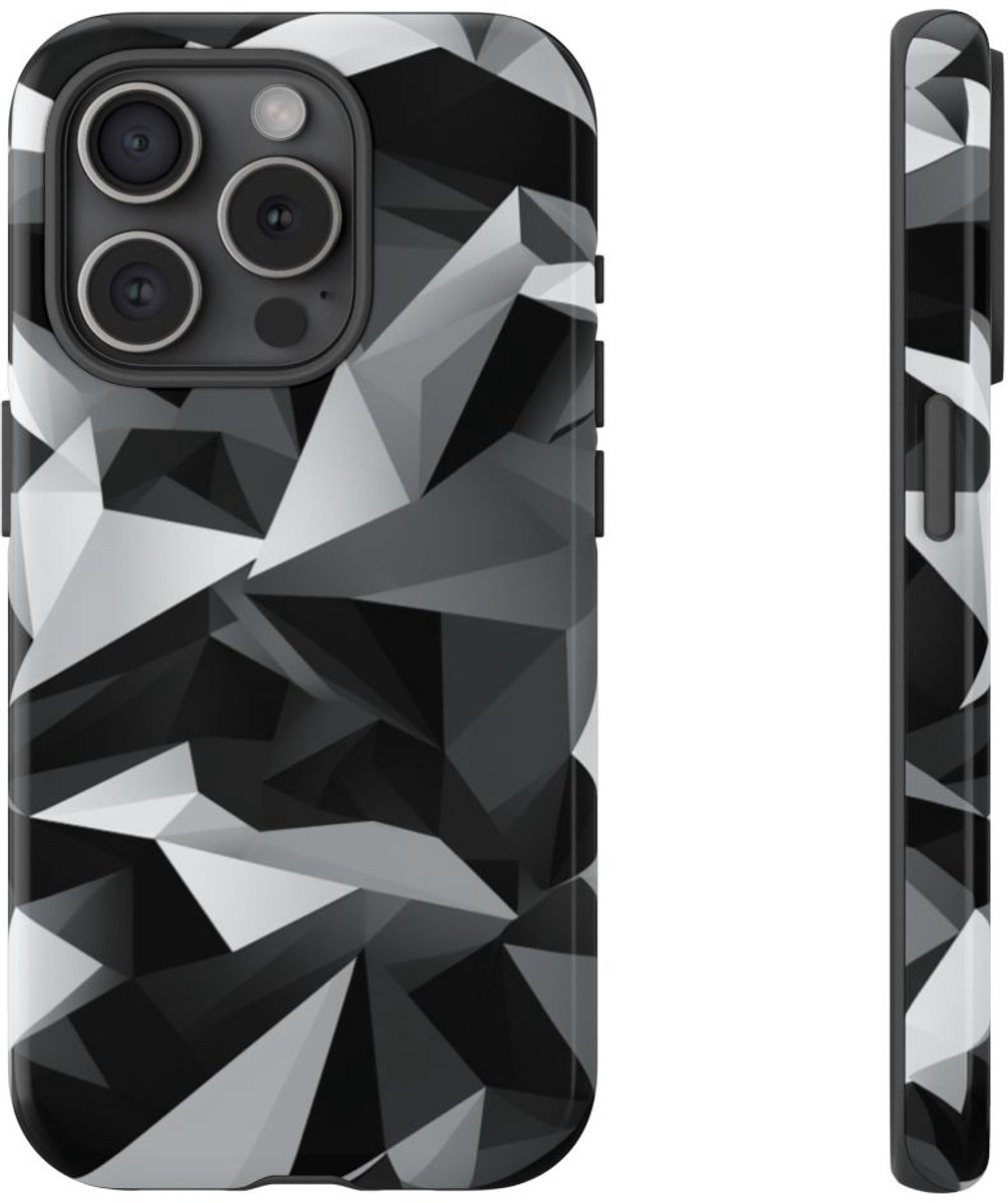 Zwart-Grijs Geometrisch Abstract Patroon – Telefoonhoesje Geschikt voor iPhone 15 Pro
