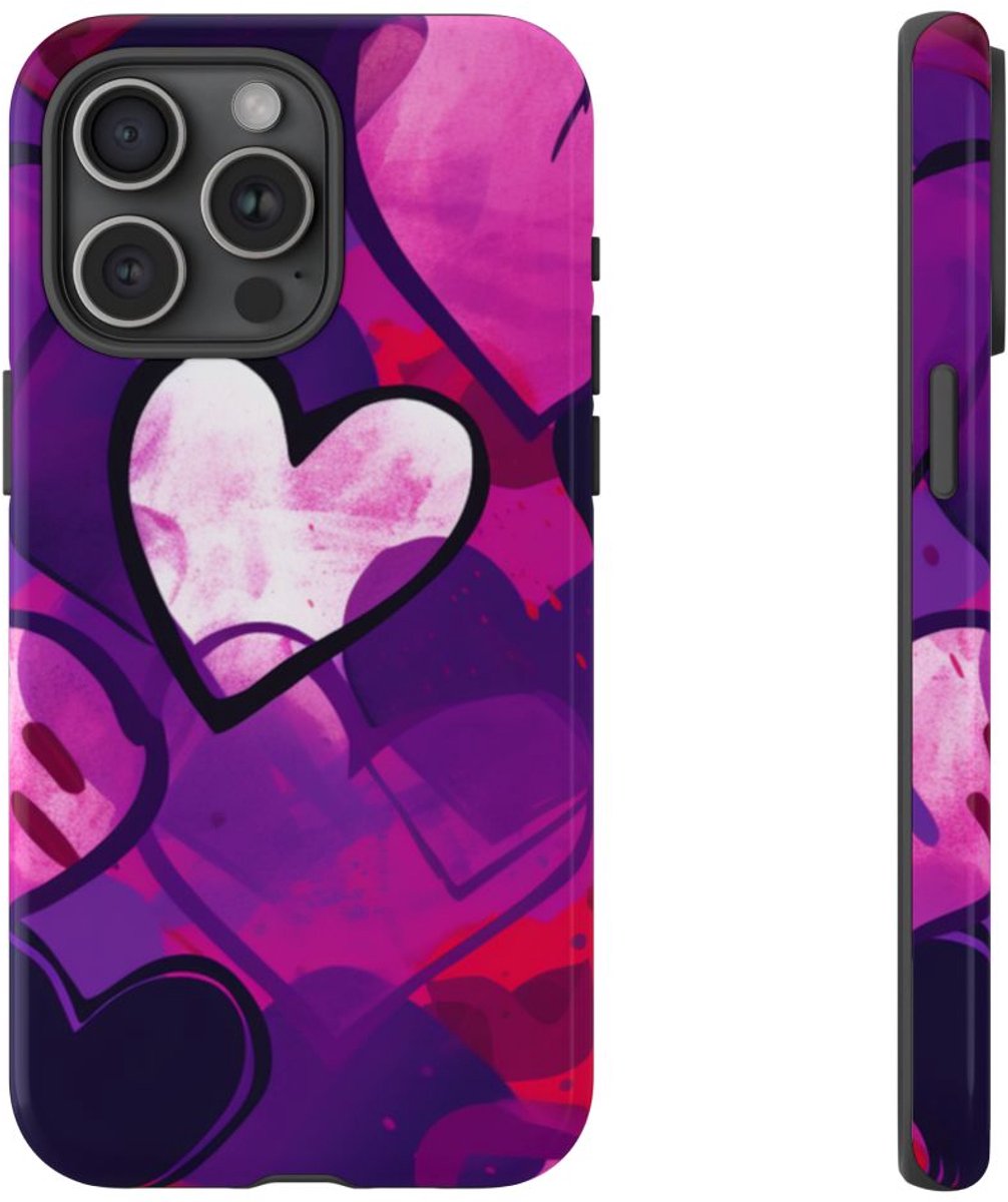 Levendig Popart Hartjespatroon – Telefoonhoesje Geschikt voor iPhone 15 Pro Max