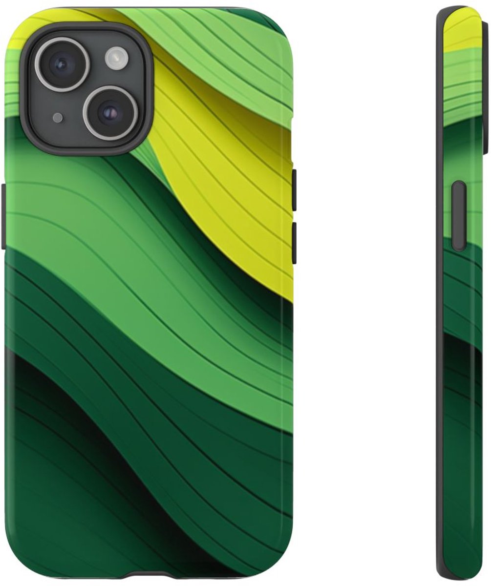 Groen-Geel Golvenpatroon – Telefoonhoesje Geschikt voor iPhone 15