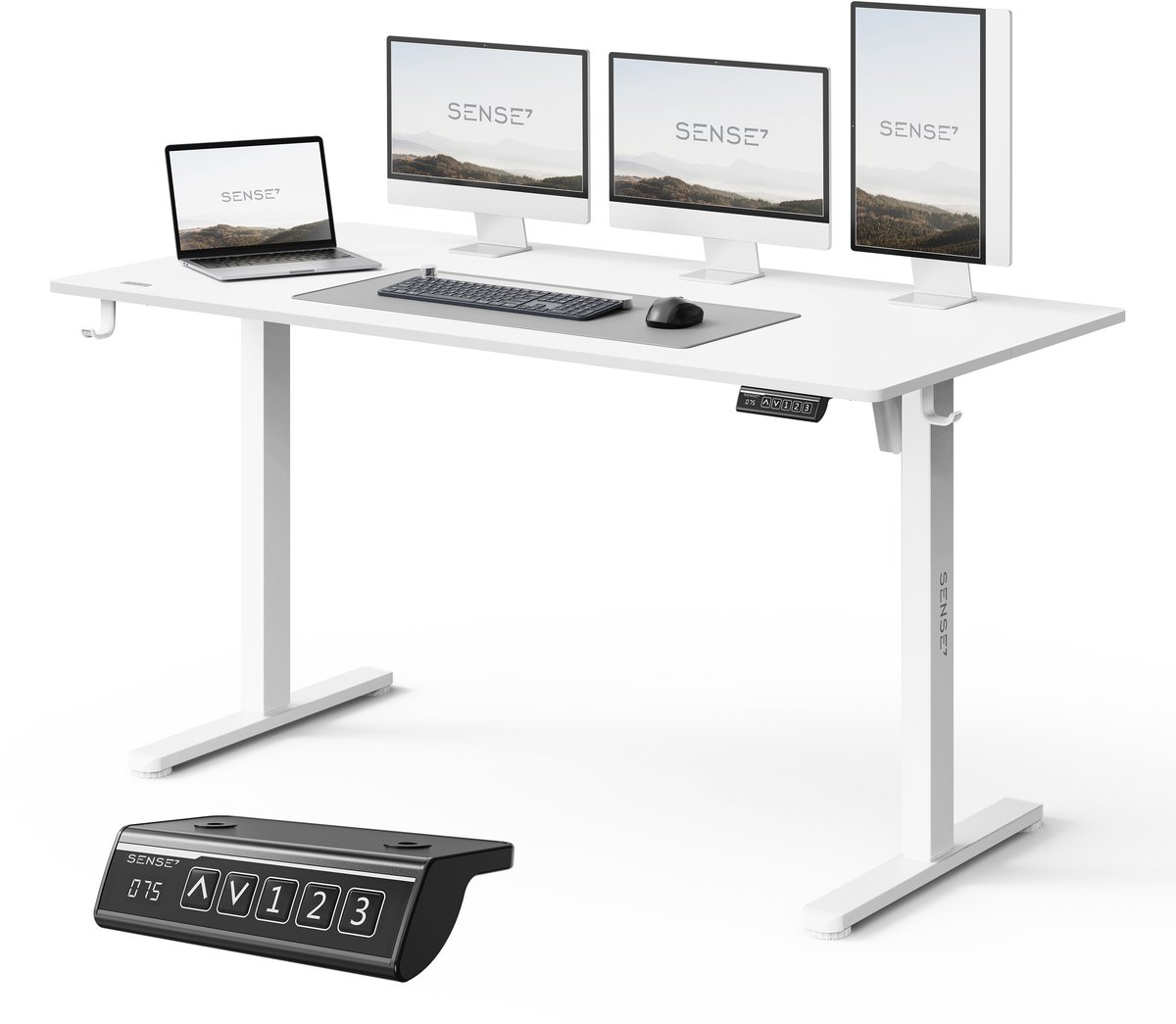 SENSE7 NOJO LIGHT - Zit Sta Bureau - 140 cm x 70 cm - Elektrisch bureau - Verstelbare bureau - Elektrische Hoogteverstelling - Hoogte 72-118 cm - Intelligent Bedieningspaneel - Wit