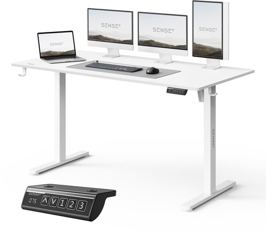 SENSE7 NOJO LIGHT - Zit Sta Bureau - 140 cm x 70 cm - Elektrisch bureau - Verstelbare bureau - Elektrische Hoogteverstelling - Hoogte 72-118 cm - Intelligent Bedieningspaneel - Wit