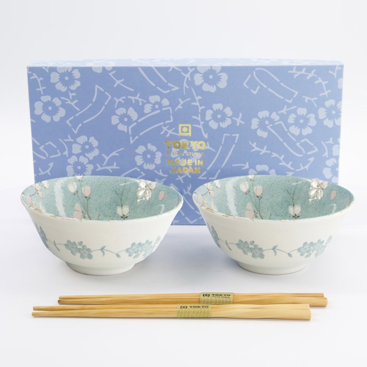 Tokyo Design Studio Fujisakura Tayo Bowl Giftset 2pcs w/chopsticks 15.2x6.7cm 500ml Green - Cadeauset van 2 kommen Made in Japan
