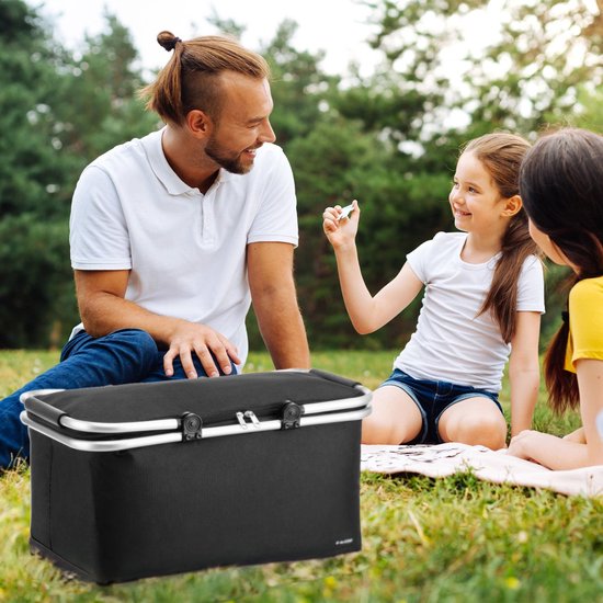 Outtec® Panier de Pique-nique avec Compartiment Isotherme - Sac de Pique-nique Pliable - Sac Isotherme - Panier Isolé - 29 Litres - 47 x 27 x 22 cm