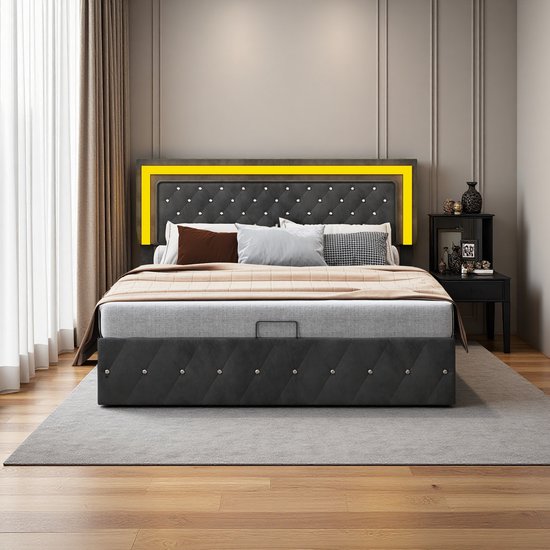 Boxspring met voetbord Liv geblokt - lichtgrijs - 160x200 cm - vierkante poot | Leen Bakker