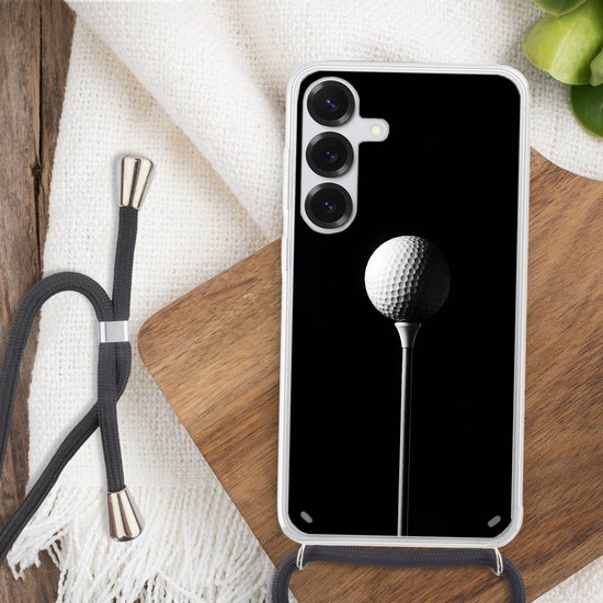 Telefoonhoesje Geschikt voor Samsung Galaxy S25 Plus - Golfbal - Minimalistisch - Wit - Siliconen - Crossbody - Backcover met Koord - Telefoonhoesje met koord - Hoesje met touw Telefoonhoesje