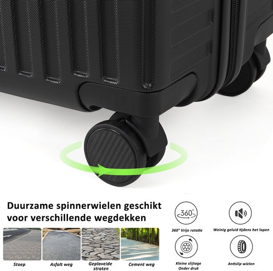 TAN.TOMI Reiskoffer groot 76x49x30 - 100L - Spinner wielen - Lichtgewicht - TSA Slot -zwart