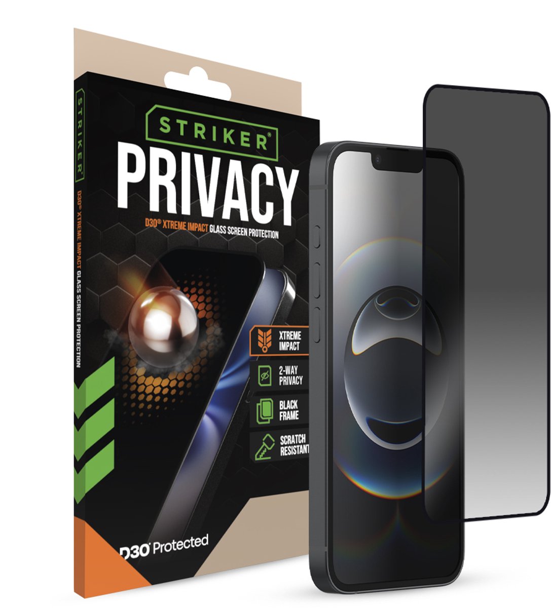 Striker Screenprotector geschikt voor Apple iPhone 13 Pro Glazen | Striker Xtreme Impact Privacy Screenprotector Privacy - Case Friendly - Zwart
