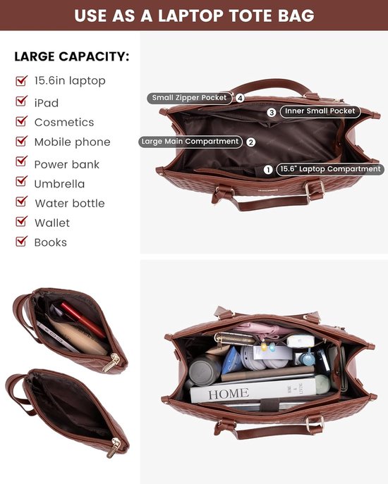 koeltas - Lunchtas - Lunchtassen voor vrouwen - Handtas - 15,6 inch 2 in 1 draagtas - Insulated Lunch Bag Combo - Large Tote with Lunch Compartment - Witte PU buitenlaag + polyester voering van Esyhomi — afbeelding 3