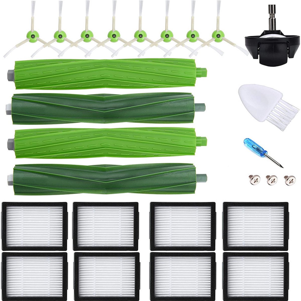 Onderhoudspakket geschikt voor iRobot Roomba i7+ i8+ i5+ i3+ E5 – HEPA Filter - Zijborstel - Roller – 20-delige set – Stofzuiger Vervanging set - Stofzuiger onderdelen