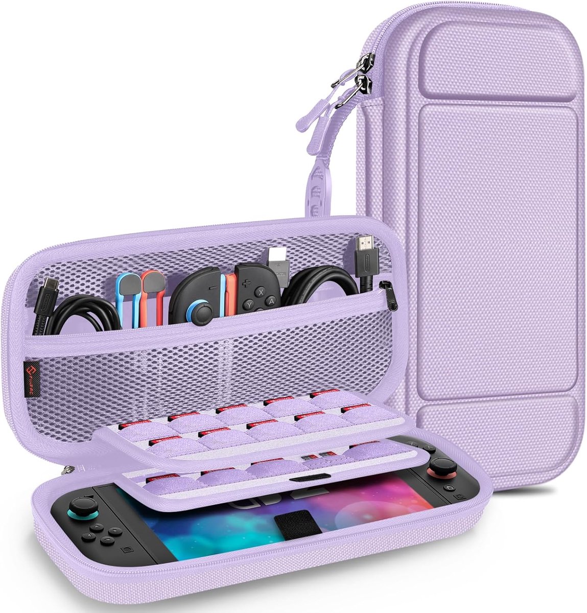 Zandarix Geschikt voor Nintendo Switch 2 - Hard Shell Beschermhoes - Draagbare Reistas met 20 Game Card Slots - Binnenzak voor Accessoires - Grijspaars