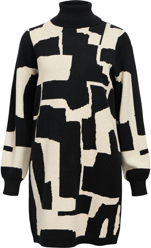 Objray L S Knit Dress Black Pattern Sandshell Abstra