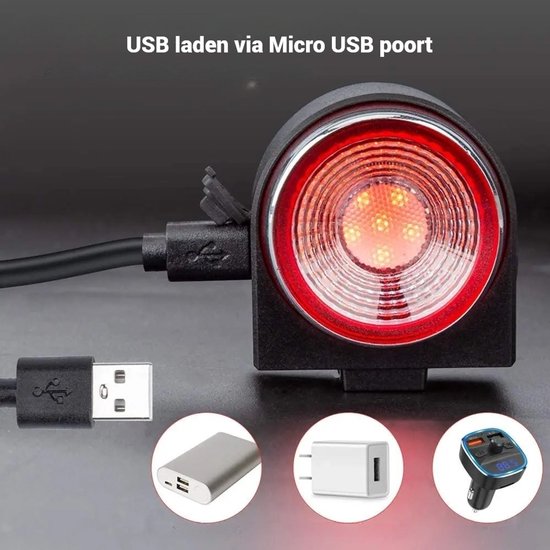 BlueTime - Fietsachterlicht met Alarm - USB oplaadbaar - Slim Remlicht - IP65 waterdicht - Inclusief 1 Afstandsbediening - Fietsalarm met afstandsbediening - Fietsalarm - Scooter alarm — afbeelding 2