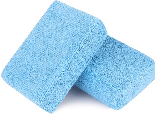 Microvezel applicator pads‑2‑pack, autowassponzen, premium microvezelsponzen en reinigingspads, geschikt voor het eenvoudig aanbrengen van wax, sealant en conditioner‑blauw