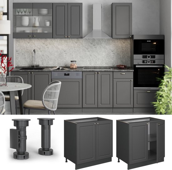 Meuble sous-vasque Vicco Fame- Line - 80 cm avec étagère, sans plan de travail Anthracite- Or Landhaus