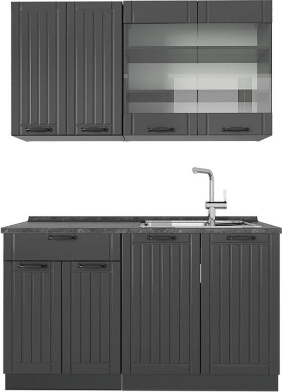 Cuisine Intégrée Vicco SINGLE – 140 Cm, Gris élégant, Meuble Encastrable, Neuve