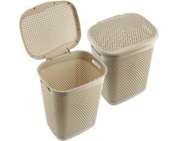 KADAX Plastic wasbak, lichte wasmand, wasverzamelaar van kunststof, luchtdoorlatende wasbox, met deksel (beige)