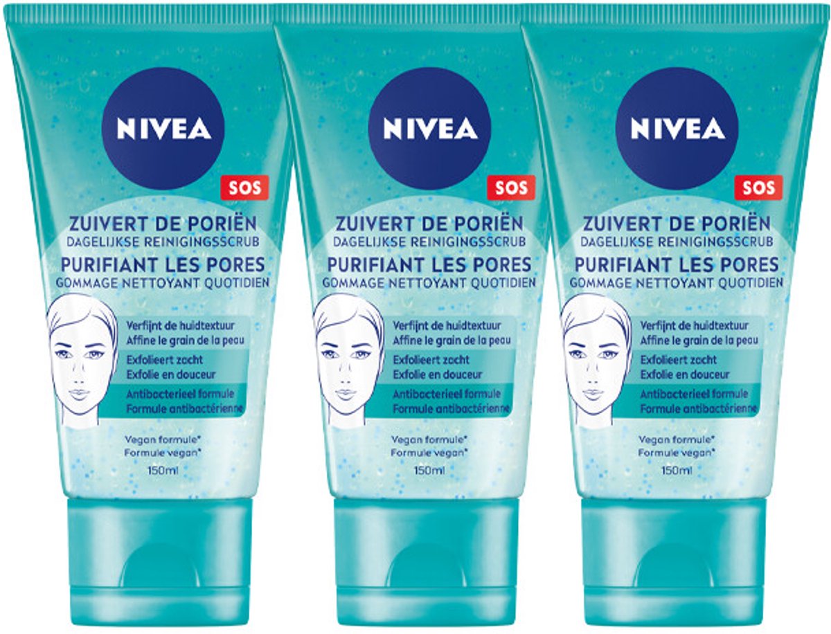 NIVEA Dagelijkse Reiniging Gezichtsscrub - 3 x 150 ml - Voordeelverpakking