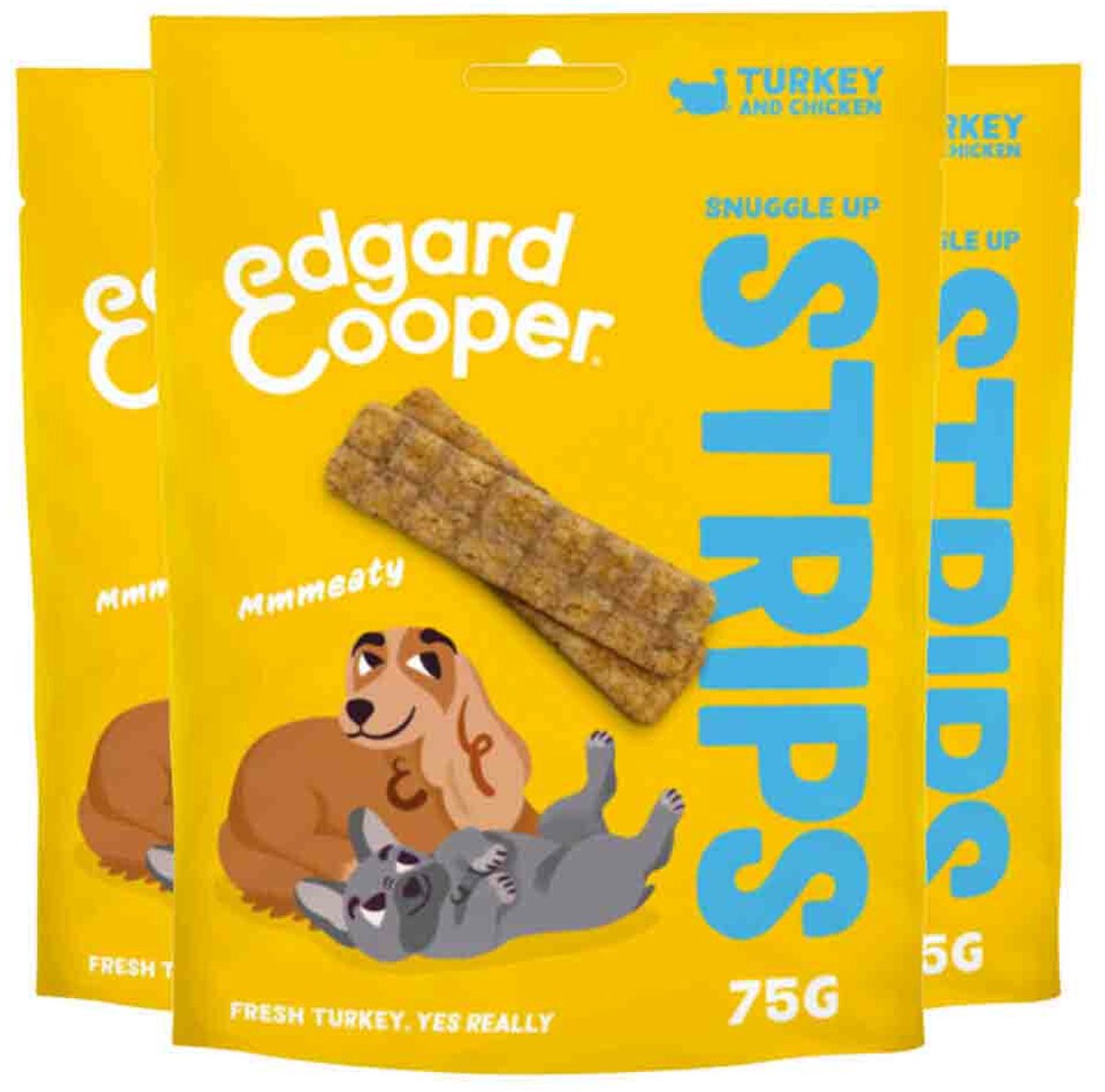3x Edgard & Cooper Adult Strips Kalkoen - Kip 75 gr