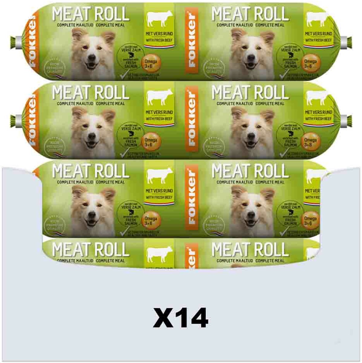 14x Fokker Meat Roll Hondenvoer Nat Rund - Zalm 350 gr