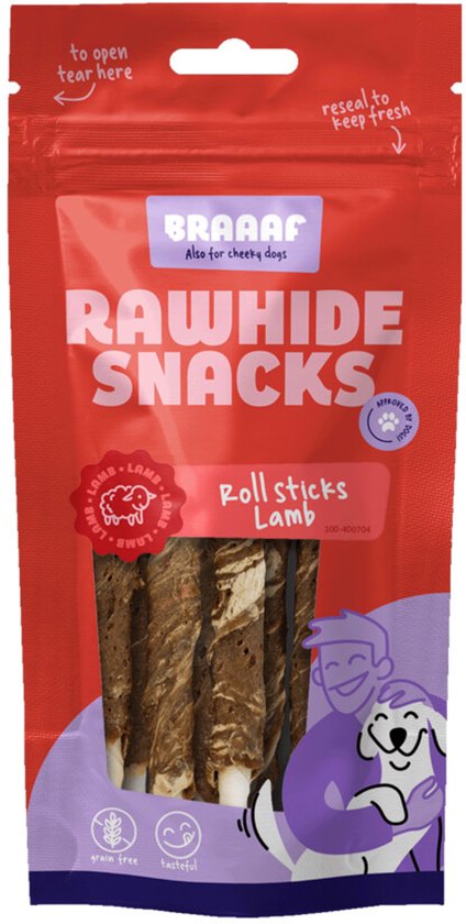 Braaaf Rol Sticks Hondensnack 12 cm Lam - Vis - 10 x 80 gr - Voordeelverpakking