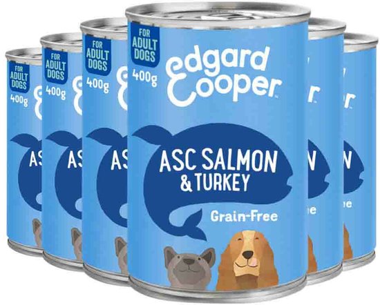 6x Edgard & Cooper Blik Vers Vlees Hondenvoer Zalm - Kalkoen 400 gr