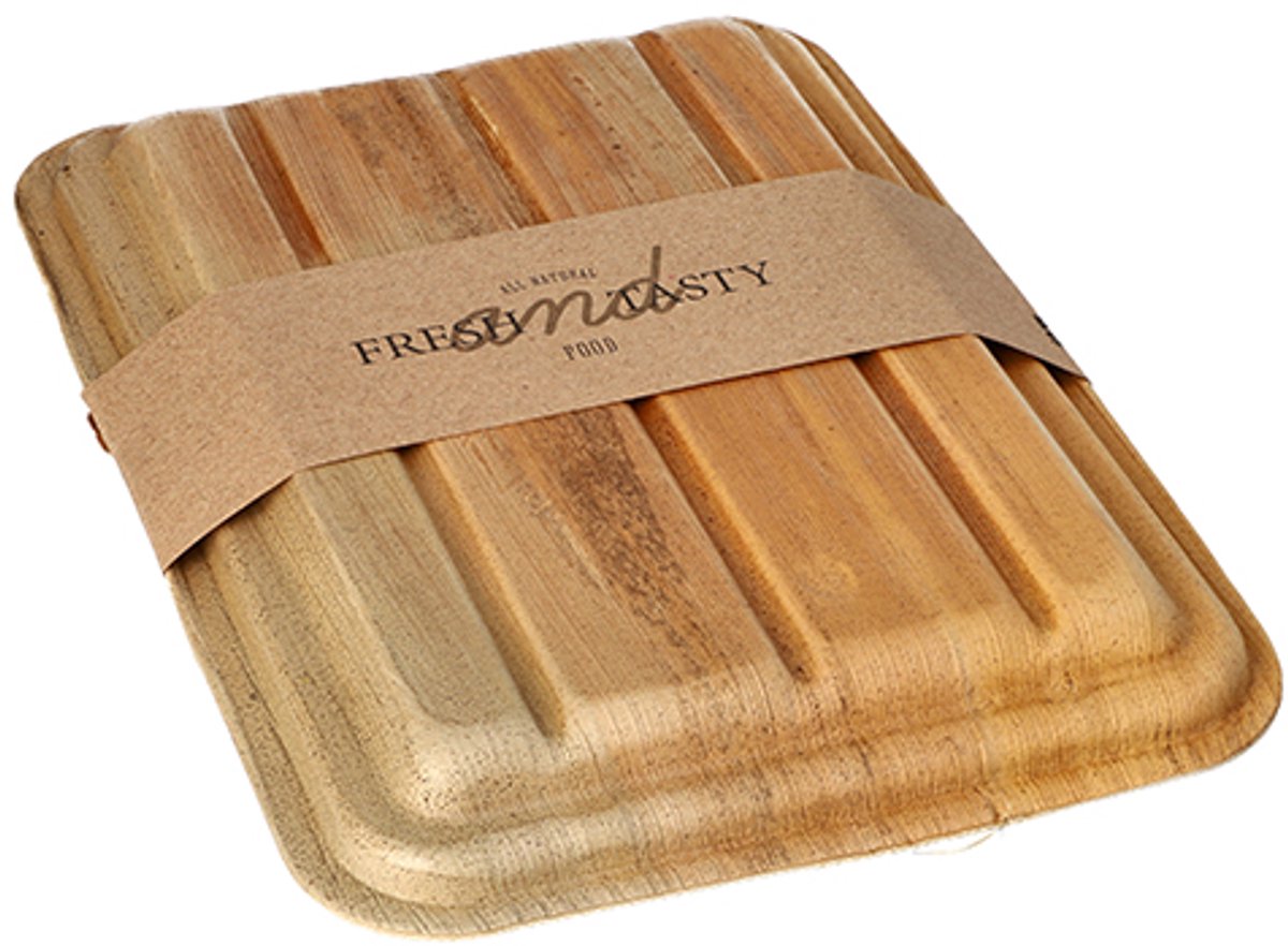Image of 10 Dienbladen, palmblad pure 2-vaks 400 ml 5,5 cm x 17,5 cm x 25,5 cm met deksel en sleeve