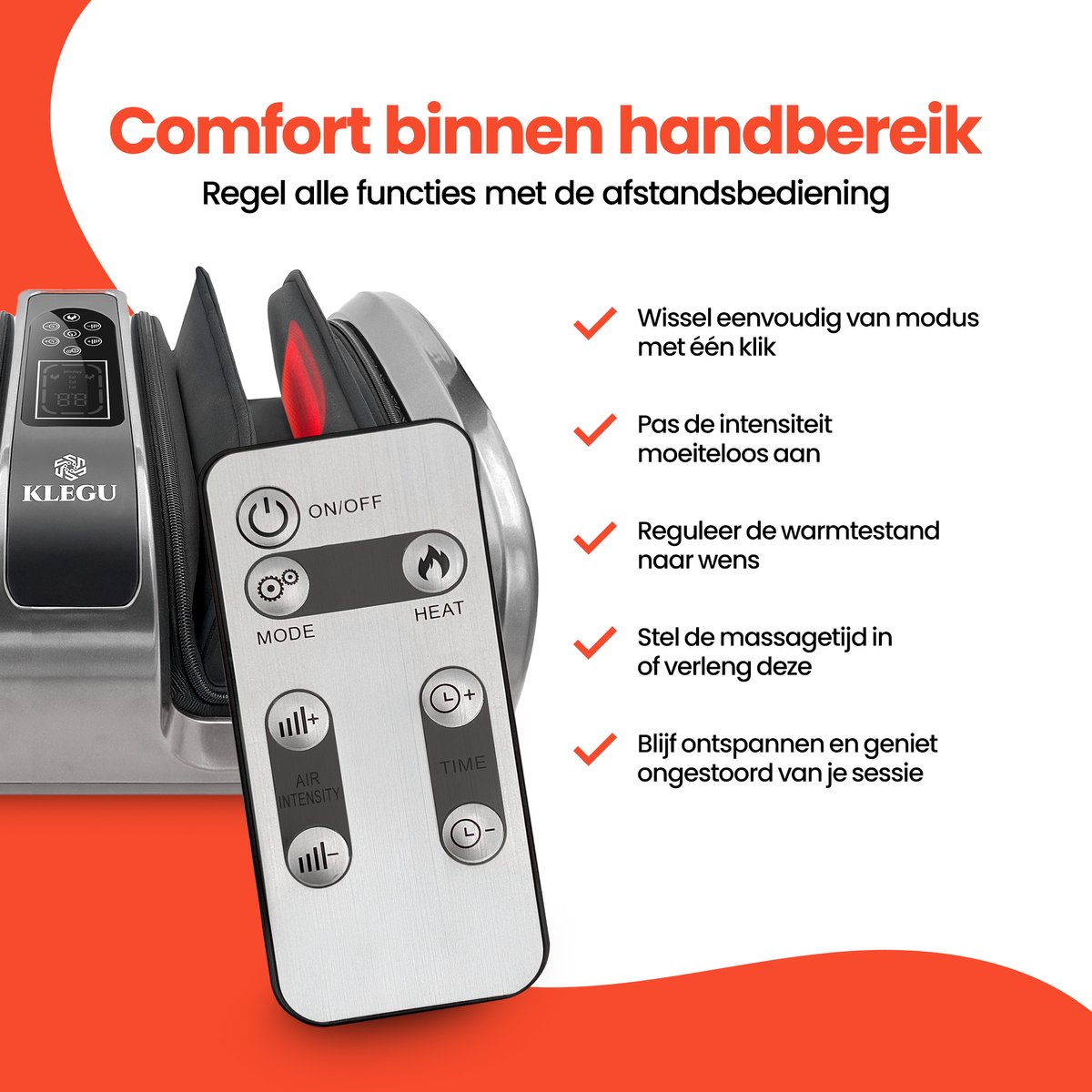 Shiatsu voetmassage apparaat met luchtcompressie- voet & kuitmassage - massage - massage apparaat voor bloedsomloop en bloedcirculatie - foot massager - afstandsbediening thumbnail 8