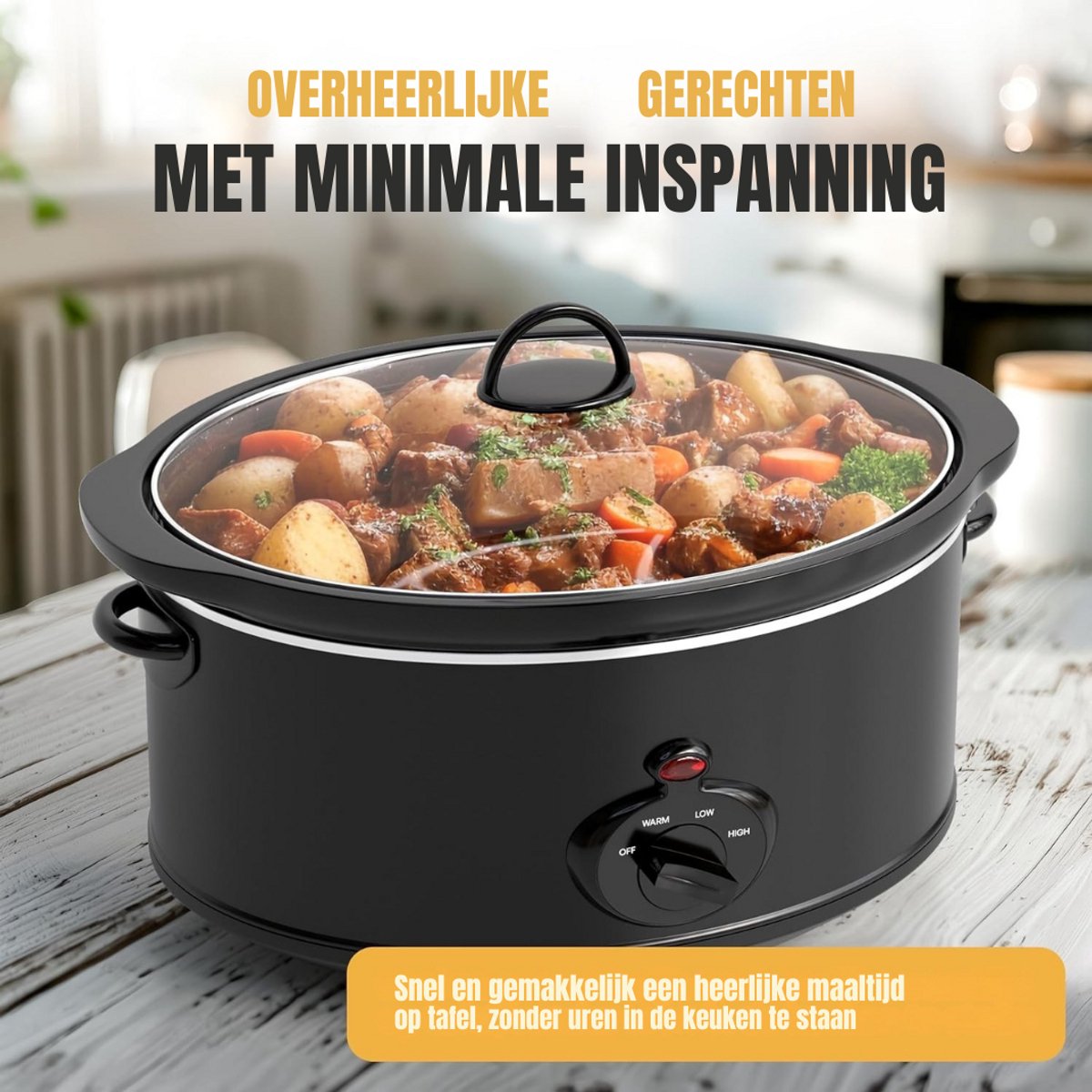 Afbeelding 2 van SCH® Slowcooker met timer - Slowcooker - Crockpot - Zwart - ‎22cm x 26cm x 35cm