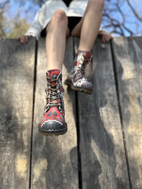 GOBY - Tête de mort - Bottes pour femmes - Botte - Bottes femmes - Bottes dames - Bottes dames - Bottes longues - Fait à la main - Taille 38